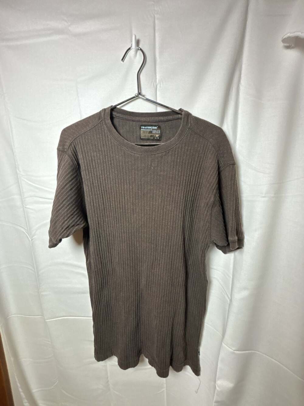 Ferruche Originals Brown Ribbed Short Sleeve Crewneck T-Shirt Size L